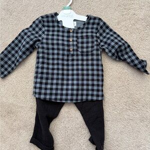 Little Planet Boys' Black & Gray Plaid Button-Down Shirt